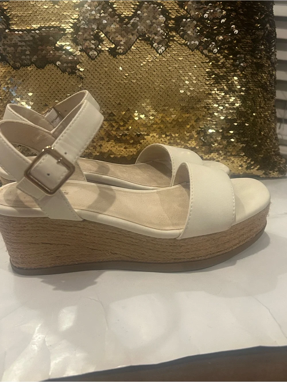 Women's White Platform Espadrille Sandals - Ankle Strap